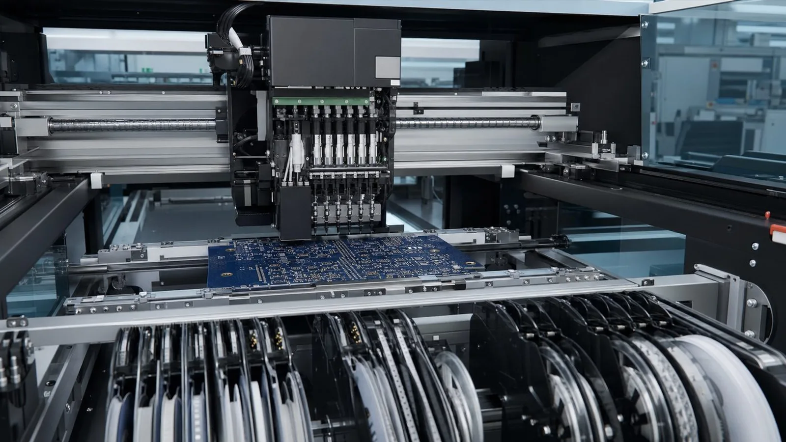 SMT production line with pick and place machines